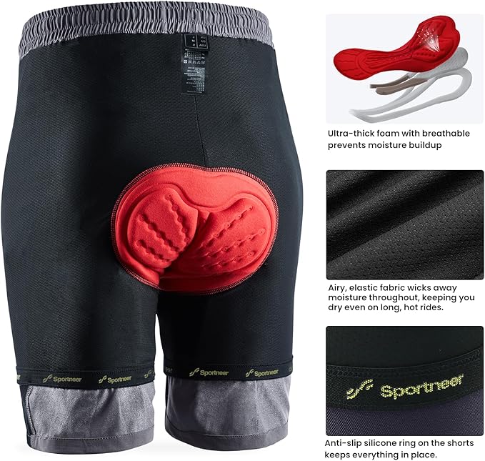 Sportneer Bike Shorts for Men: 3D Padded Lightweight Riding Biking Cycling Mountain Bike Shorts for Men with Zipper Pockets