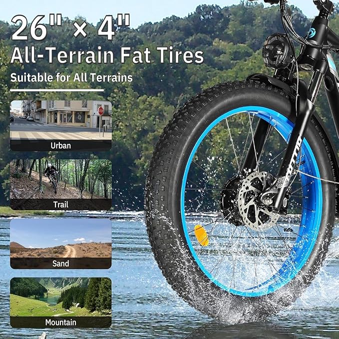 Tuttio Adria26 5000W/6000W Dual-Motor Ebike,40-46MPH Electric- Bike for Adults, 26 * 4" Fat Tire Electric Bicycle, 52V 25AH E-Bike Full Suspension Electric Dirt Bike for Off-Road Mountain Hunting