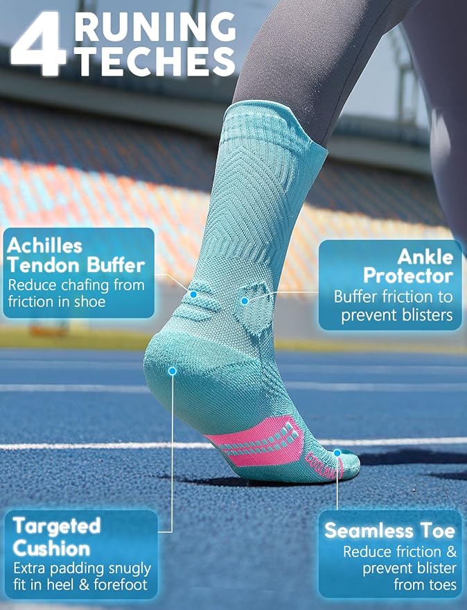 Womens Coolmax Bamboo Viscose Compression Running Crew Socks, Moisture-Wicking Anti-Blister Hiking&Gym Athletic
