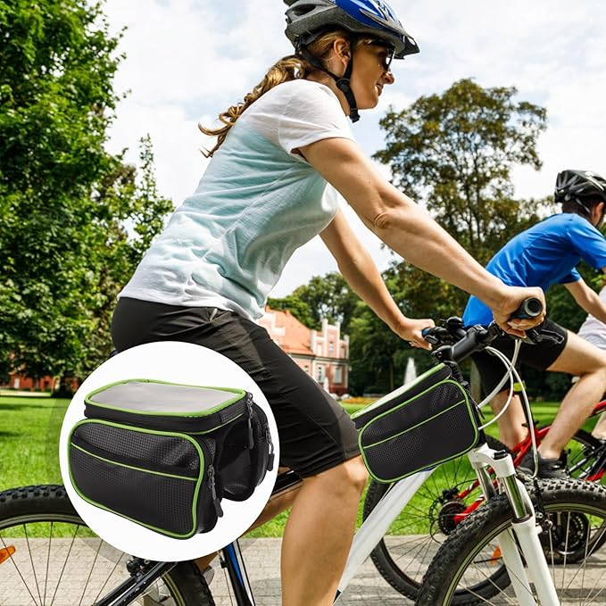 BESPORTBLE Bike Frame Bag and Handlebar Pouch Waterproof Pu Material Large Capacity 6.2-inch Bike Top Tube Storage Bag for Cycling Accessories
