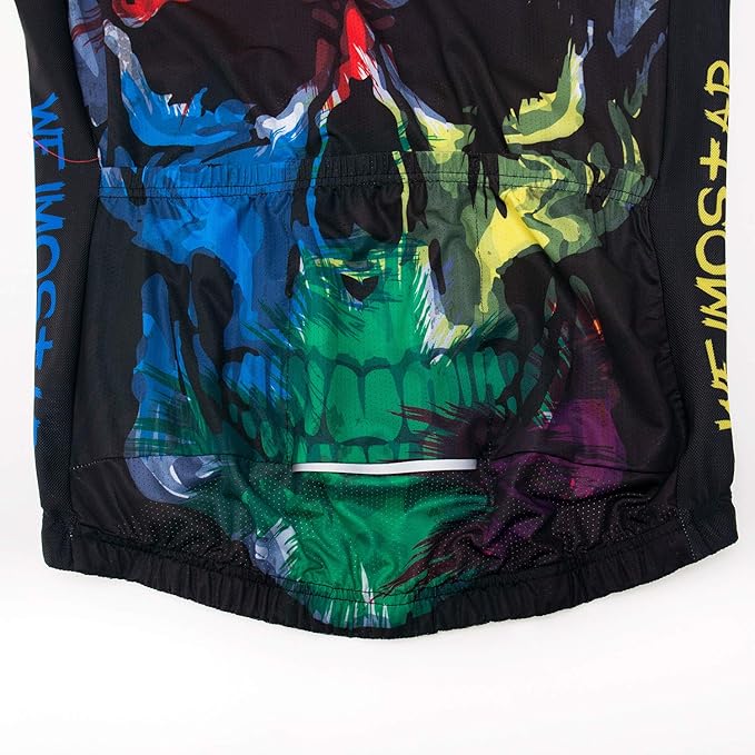 Men Cycling Jersey Skull Bike Short Sleeve Tops Quick-Dry Reflective 3-Pockets S-3XL