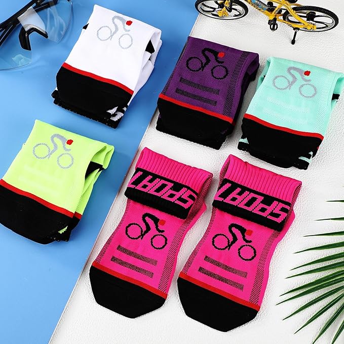 Bonuci 5 Pairs Mens Cycling Socks Sports Bike Socks Unisex Nylon Colorful Athletic Socks Breathable Cycling Gifts for Women