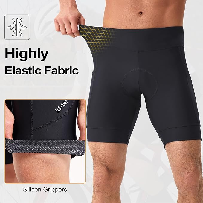 Men's Cycling Shorts with Zipper Pockets 4D Padded Bike Shorts for Men with Non-Slip Grips Reflective Elements
