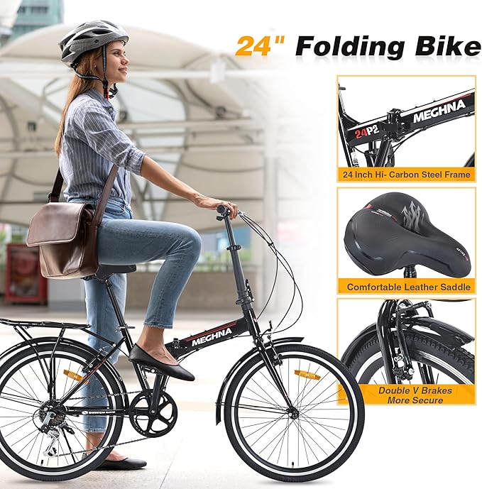 20" Folding City Commuter Bike,7-Speed Shimano,Lightweight Aluminum Frame,Foldable Bicycle for Adults,Compact Folding Bike,Mini Portable