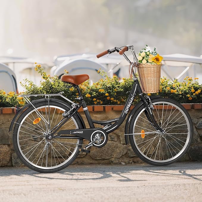 Outroad Comfort Bike for Women, 24/26 Inch Commuter Bicycle for Adult Men and Women, High-Carbon Steel Comfortable City Bikes with Rear Rack or Basket
