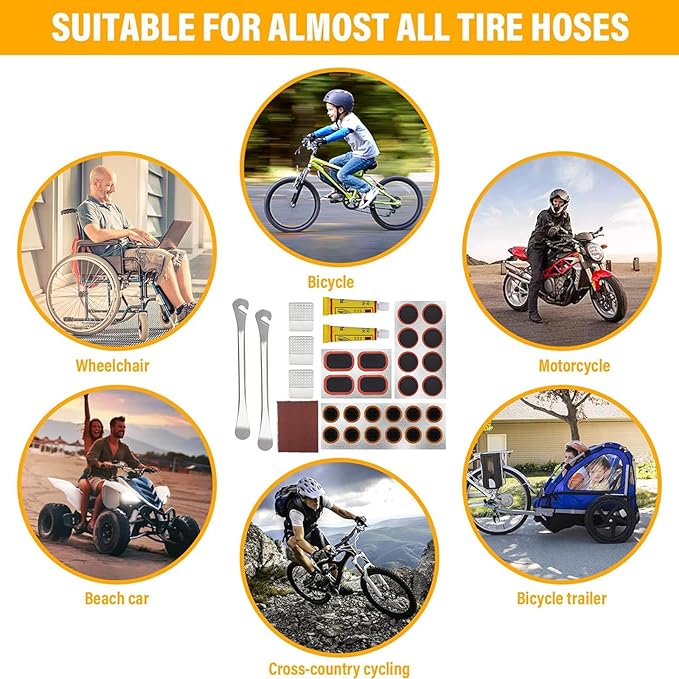 Bike Inner Tire Patch Repair Kit, with 24 PCS Vulcanizing Patches,Portable Storage Box, Metal Rasp and 2 Premium Stainless Steel Levers - Also for Road Mountain Bicycle Trave