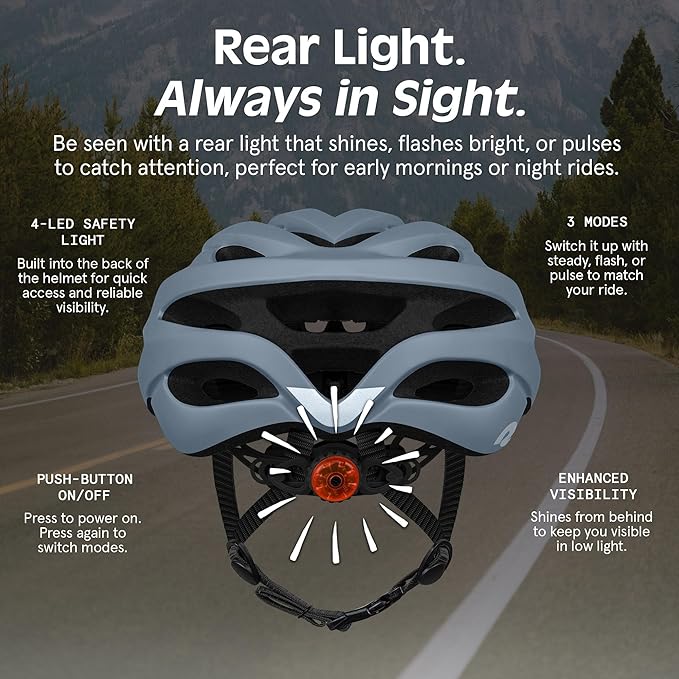 Retrospec Silas Road Bike Helmet with 24 Air Vents & Built-in LED Safety Light - Adjustable Adult Cycling Protection 54-61cm - Padded & Lightweight Design
