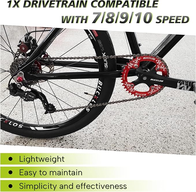 BUCKLOS MTB Mountain Bike Single Speed Square Taper Crankset -170mm Cranksets Bicycle Crank Set with 104BCD 32/34/36/38/40/42T Round/Oval Chainring Fit for Ebike/Commuter Bike
