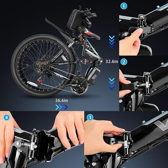 Vivi Electric Bike for Adults, 1000W Peak Folding Electric Mountain Bike 26'' Commuter Ebike 22MPH Foldable Ebike Adult Electric Bicycles with Battery, Dual Shock Absorber, SGS Certified to UL2849 | 750W Peak, Commuter Ebike, 22MPH, Removable Battery, ...