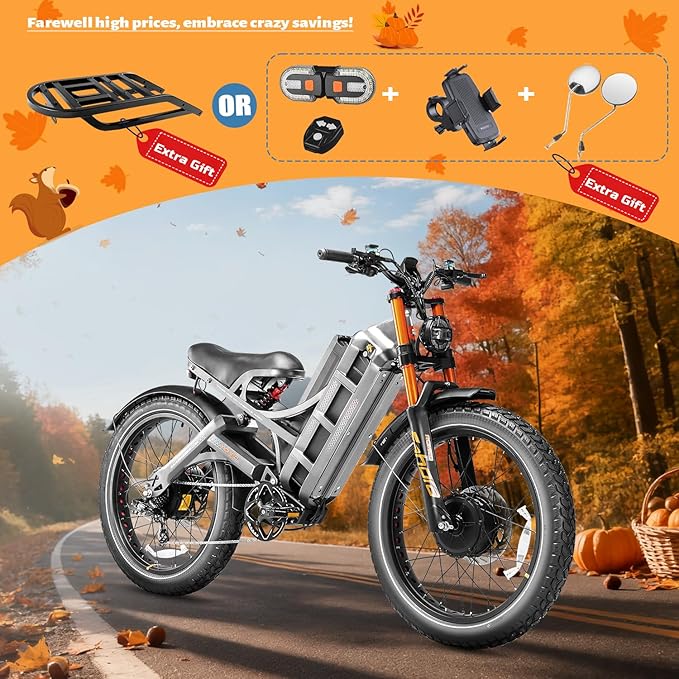 eAhora 2025 Latest Romeo Pro 3/2/Pro 5600W/50Mph 4000W/46Mph Dual Motor Electric Bike for Adults, 60V/80Ah 52V/70Ah 250+Miles Long Range Ebike 26''*4.0 Fat Tire Full Suspension Off-Road Ebike, UL2849