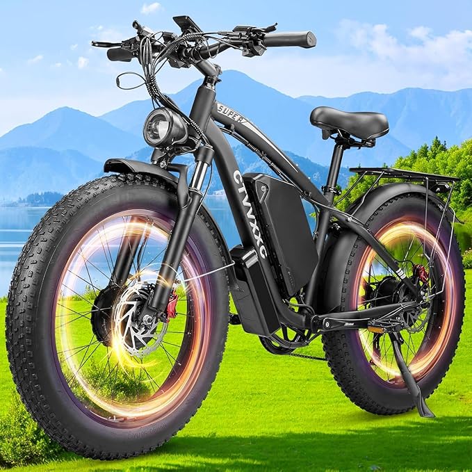 6000W Peak Dual Motor Ebike for Adults - 52V 34Ah Fast Electric Bike for Men Women 45 MPH,Up to 100 Miles,24" Fat Tire Lockable Suspension Electric Bicycle for Snow Off-Road Commuter Mountain E-Bike
