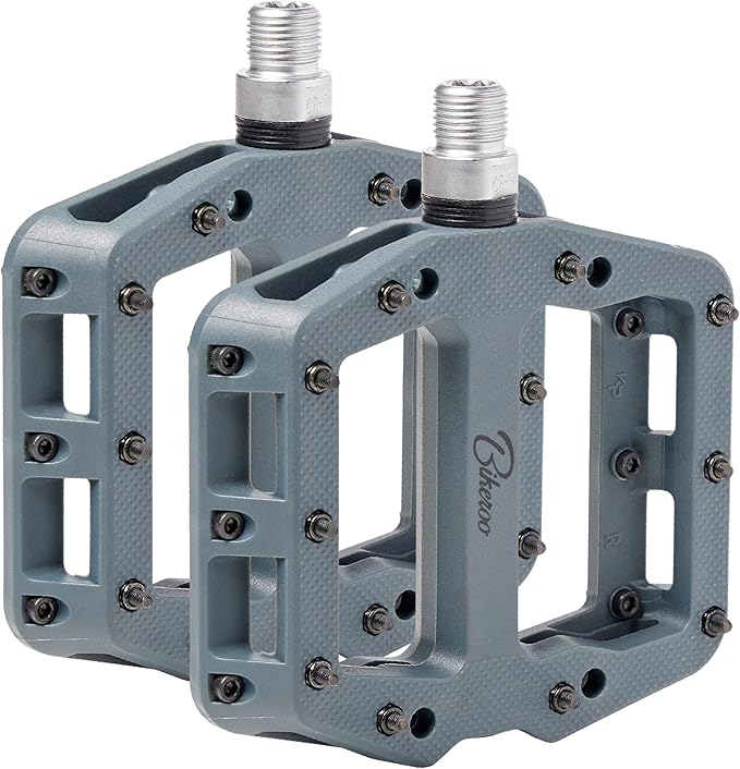 Bikeroo Black Light Up Mountain Bike Pedals for Night Morning, MTB Platform w/Grip Pins, All Metal Construction, 9/16" Spindle