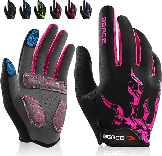 BEACE Cycling Gloves for Men Women - Full Finger Mountain Bike Gloves With Touch Screen and Anti-Slip Silicone Palm - Workout and Road Bicycle Gloves