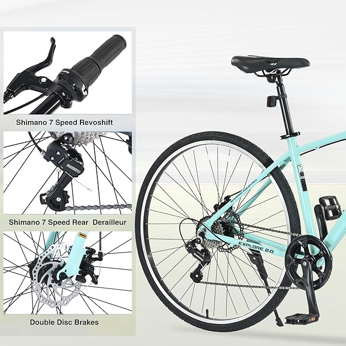 700C Hybrid Road Bike for Men & Women, 7/16/21/24 Speed, Lightweight Aluminum/Carbon Steel Frame Road Bike, Commuting/Racing Bike, Multiple Colors