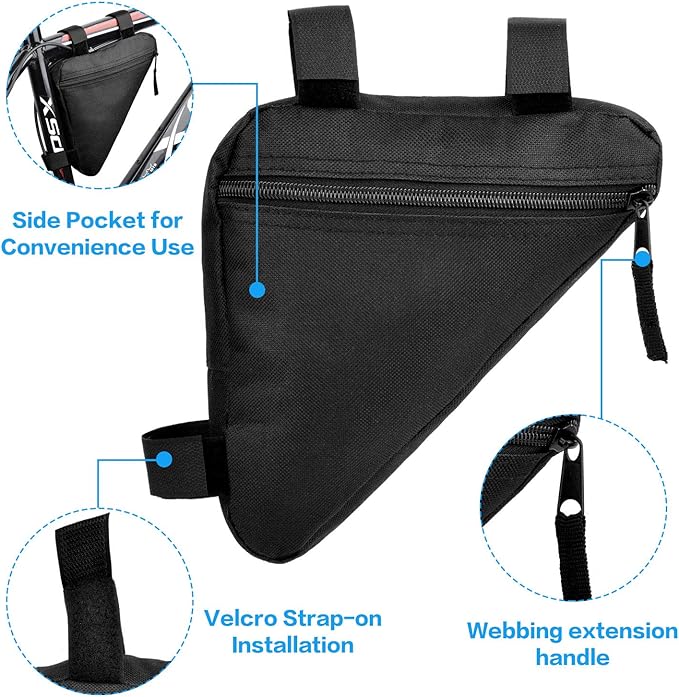 Bike Triangle Frame Bag - Bicycle Cycling Handlebar Front Pouch Saddle Storage Bag for Road and Mountain Bikes (Black)