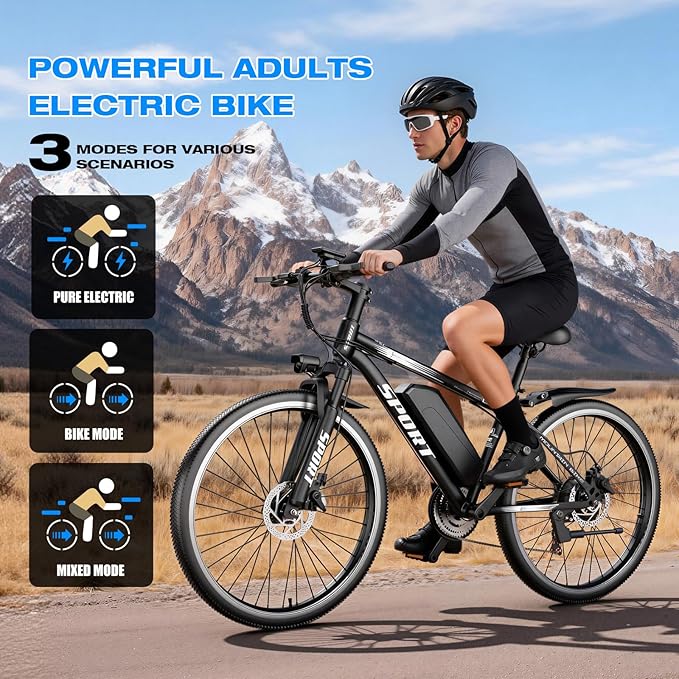 ASKGO Electric Bike for Adults, 1500W Peak Motor, 25Mph, 65Miles, 48V 10AH Removable Battery, 26“ Mountain Ebike with 7-Speed Gear for Beach Snow Commuter