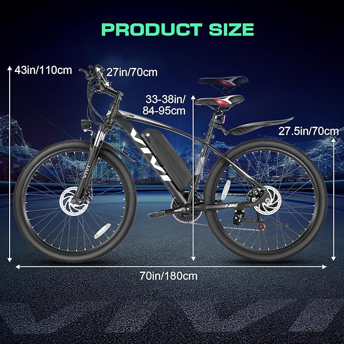 Vivi Electric Bike for Adults, 27.5" Electric Mountain Bike, Peak 1000W Ebike 22MPH Electric Bike with 48V 499.2WH Battery, Up to 50 Miles, 21 Speed Adult Electric Bicycles, SGS Certified to UL2849