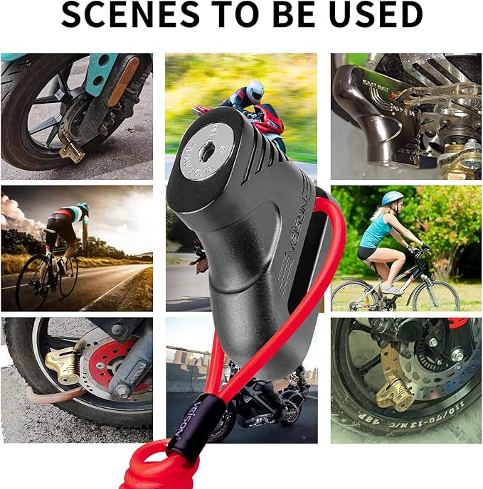 Motorcycle Locks Heavy Duty Anti Theft,Cable Locks with Combination,Heavy Duty Bike Lock with Key,Mini Lock,Wheel Disc Lock,Disk Brake Lock Accessories for Adult Bikes and Cables (Black)