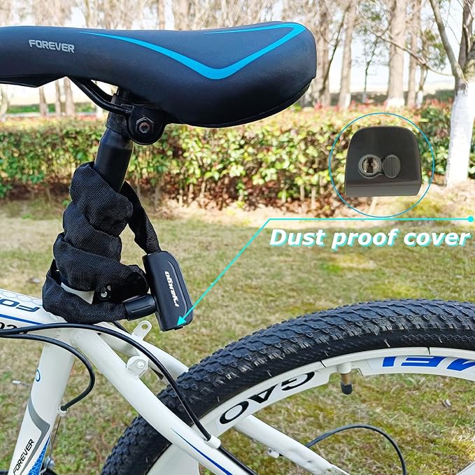 Heavy Duty Anti Theft Bike Chain Lock, 2 Keys - Bicycle, Motorcycle, E-Bike, Scooter, Gate, Door, Fence