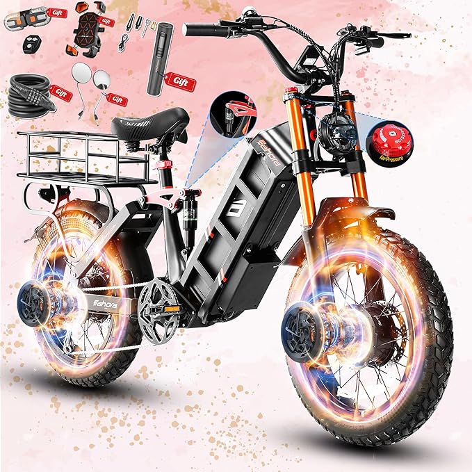 eAhora 2026 Juliet Pro 2 43-31Mph Electric Bike for Adults 5400W Dual Motor Ebike 60V/70Ah 48V/60Ah 200+Miles Long Range Electric Bicycle 20" Fat Tires Full Suspension Electric Mountain Bike