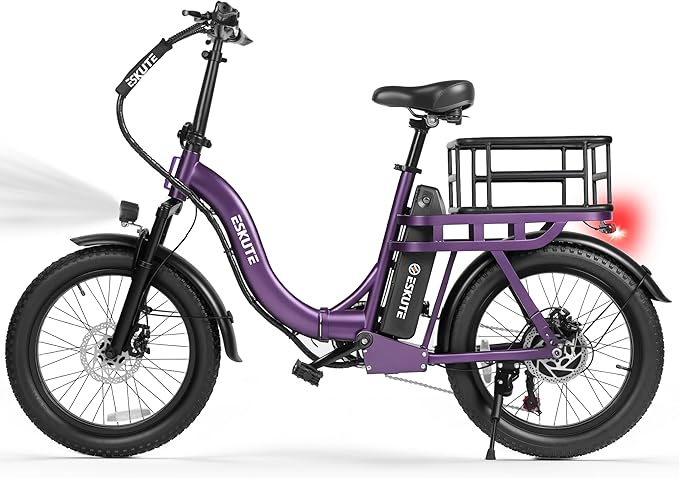 1200W Peak Folding Electric Bike for Adults, 28MPH 48V 10.4Ah Removable Battery, 55-Mile Range, 20"x3" Fat Tire, Step-Thru Ebike with Basket 7-Speed – Commuter E-Bike