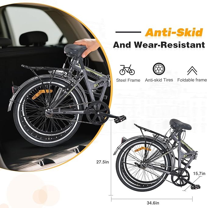 24 inch Folding Bike Single Speed V Brake City Commuter Bicycle with Mudguard for Men Women Daily Commuting