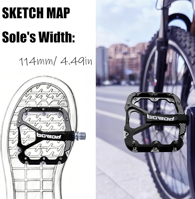 Bike Pedals Mountain Bike Adult, Light MTB Flat Pedals Grippy w 20pcs Non-Slip Studs, Glass Fiber Nylon Composite Platform Pedals w Cr-Mo Axel, 9/16" BMX Road Cruiser Gravel Bicycle Pedals