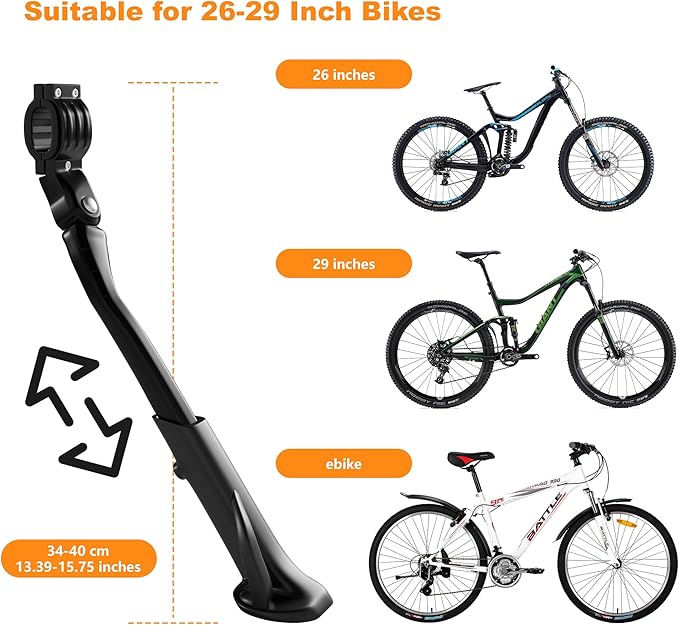 NICEDACK Bike Kickstand, Adjustable Kickstand Aluminium Alloy Bicycle Kickstand for Mountain Bike/700 Road Bike/BMX/MTB 26'' 27.5'' 28 29 inches Adults Bike