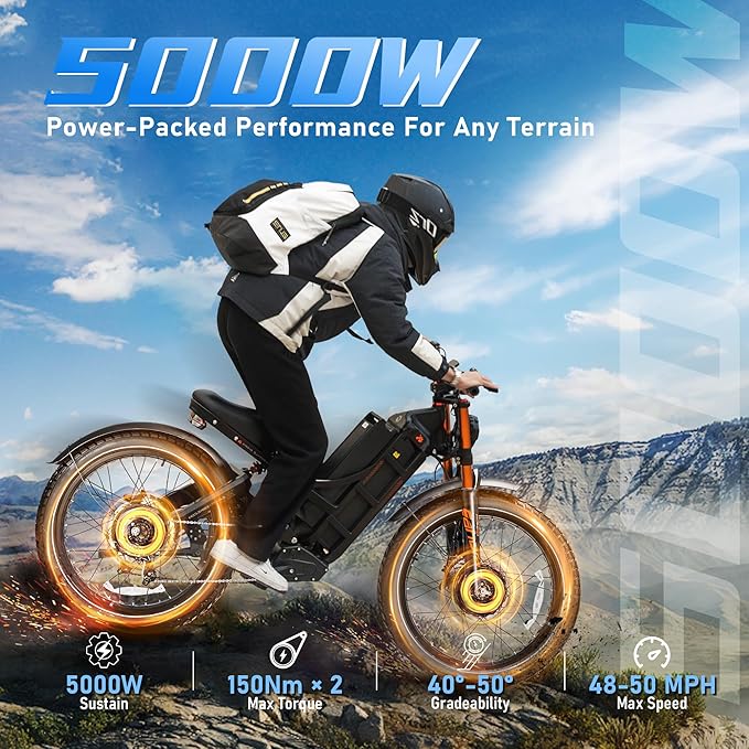 eAhora 2025 Latest Romeo Pro 3/2/Pro 5600W/50Mph 4000W/46Mph Dual Motor Electric Bike for Adults, 60V/80Ah 52V/70Ah 250+Miles Long Range Ebike 26''*4.0 Fat Tire Full Suspension Off-Road Ebike, UL2849