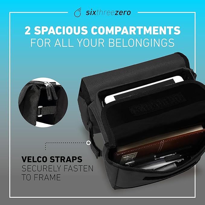 sixthreezero Frame Mount Bike Bag, Waterproof Universal Bicycle Pouch, Double Sided Cargo Storage Bags for Top Tube with Phone Holder