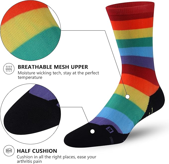 HUSO Unisex Funky Digital Printed Athletic Crew Hiking Cycling Socks 4 Pairs