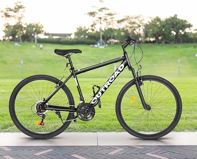 Betterland 26 Inch Mountain Bike, 7-Speed Adult Bike with Dual V Brakes, Outdoor Cycling Bike with High Carbon Steel Frame and Front Suspension, Adjustable Ergonomic Seat for Bicycle