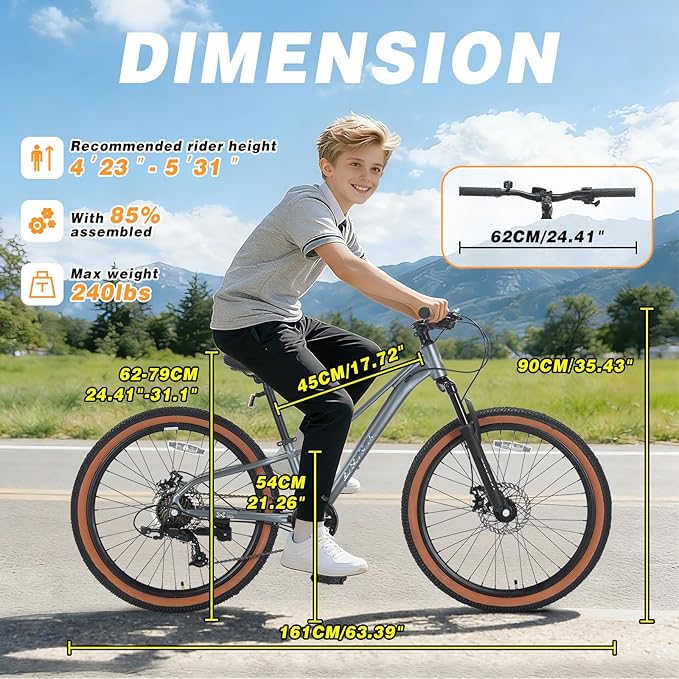 SPATIAL Mountain Bike, 20/24/26/27.5/29 inch Outdoor Cycling Bike,21/8 Speed Lightweight Aluminum Frame | Dual Disc Brakes,Adjustable Ergonomic Seat for Men Women Adult Teens
