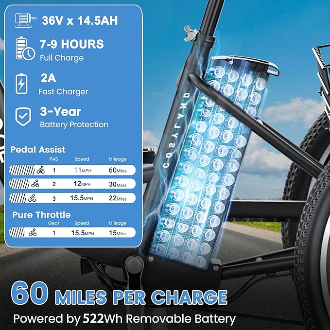 MOONCOOL MONCOOL Adult Electric Tricycle, 350W Front Drive Motor (Peak 700W), 15.5MPH E-Trike with Removable 36V 14.5Ah Battery, 60 Miles Range, 24/26 Inch 7-Speed 3 Wheel Electric Bike, Large Basket