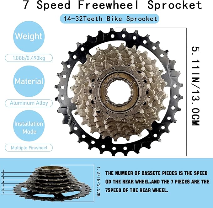 VERKSTAD 7/8 Speed Freewheels 14-32T/14-28T/13-32T/13-28T Bike Freewheel Threaded Type Cycling Replacement Part for Mountain Bike Road Bike