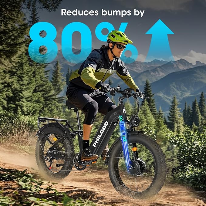 PHILODO Electric-Bike for Adults, Dual-Motor-Ebike Hunting-Ebike 5000W, 60V 32AH Long Range Dirtbike, Fat-Tire-Electric-Bicycle, Full Suspension for Off-Road Snow Sand