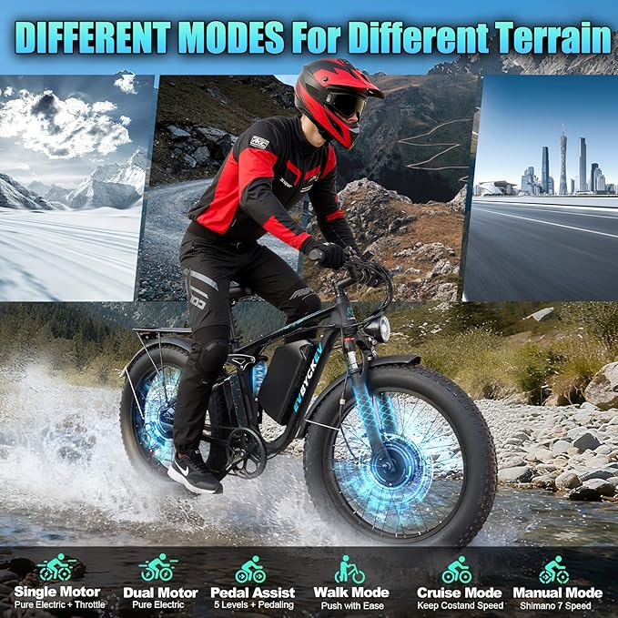 9000W Peak Dual Motor Ebike for Adults 47 MPH Fast ElectricBike, 58V Max Output 1972 Wh Up to 105 Miles Ebikes,24" Fat TireE-Bike,Full Suspension Electric Bicycle for Mountain Commuter Snow