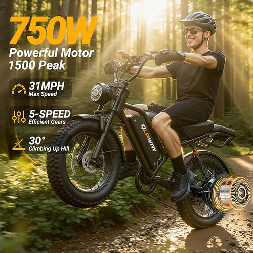 20" Fat Tire Electric Bikes for Adults, 750w Electric Dirt Bike with Full Suspension, 48V 18AH Battery Moped, 31MPH(50KM/H) Max Speed, 40-70 Miles Long Range Motorcycle Ebikes