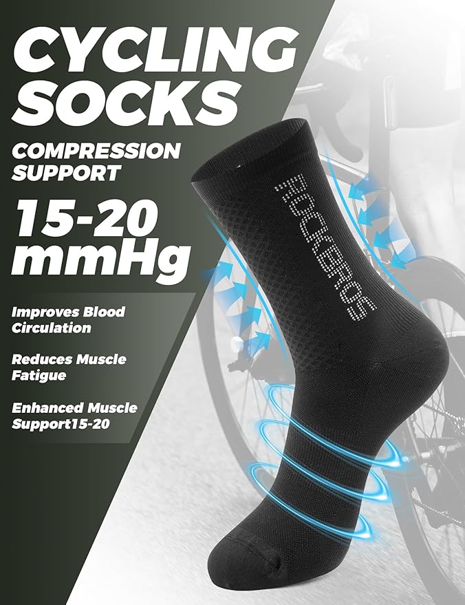 ROCKBROS Cycling Socks,Crew Length,Breathable & Non-Sticky with reflective logo,Long-Lasting Durability,All Seasons for Men Women Bike Socks