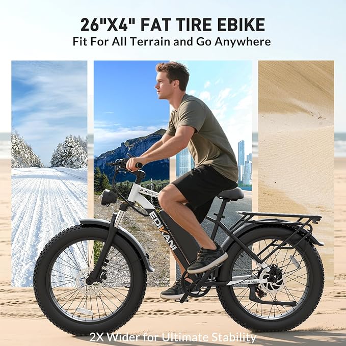 EDIKANI 26" Electric Bike for Adults, Peak 1500W 34MPH Fast E Bike for Men, 100 Miles Fat Tire Ebike for Adults Electric with 864WH/1104WH Removable Battery, UL E Bicycle with Brake Light