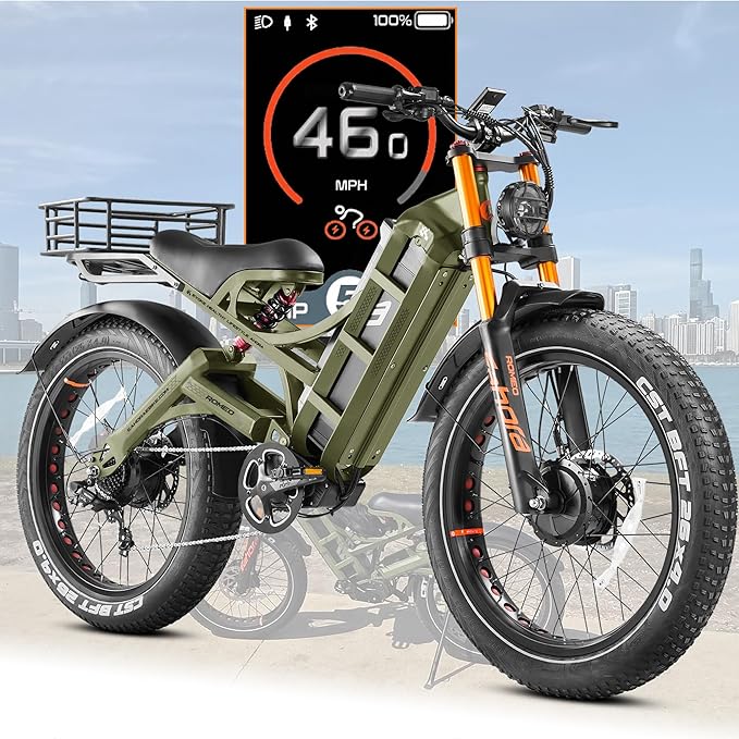 eAhora Romeo Pro 3/2 [2026] 46-50 Mph Electric Bike for Adults, Peak 5600W Dual Motor Ebike, 60V/52V 80Ah/70Ah 250 Miles Long Range E Bike, 26”*4.0 Fat Tire Air Full Suspension Off-Road E-Bike