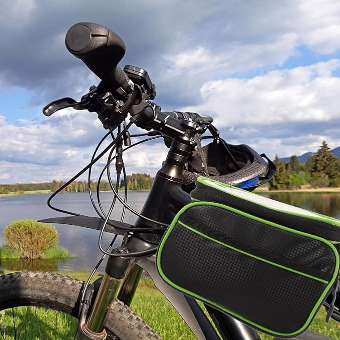 Bike Handlebar Bag Waterproof Pu Top Tube Bike Storage Pouch Large Capacity for 6.2-inch Phone Cycling Front Frame Bag