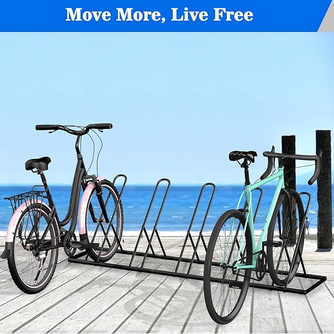 Tuenort Floor Bike Rack, Bike Stand for Garage, Outdoor For Mountain Floor Bike Rack, Heavy Duty For Bicycle Garage, Space-Saving 5 Bicycle Holder For Home, Yard, Office, Black