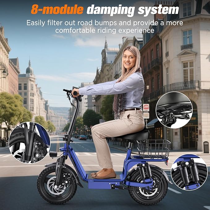 Electric Scooter Adults, 1300W/900W Peak Motor, Electric Scooter with Seat, 48V 13Ah/10.4Ah Battery, 14" Tires, 35/28 Miles Range, 20 MPH, 330 LBS Load, Dual Braking