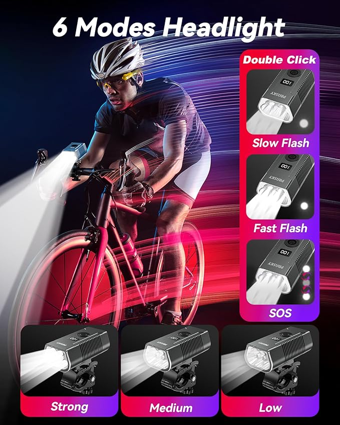 Bike Lights for Night Riding, USB Rechargeable Mountain Bicycle Headlight, Super Bright, Waterproof, 6+4 Light Modes Bike Light Set for Cyclists and Commuters