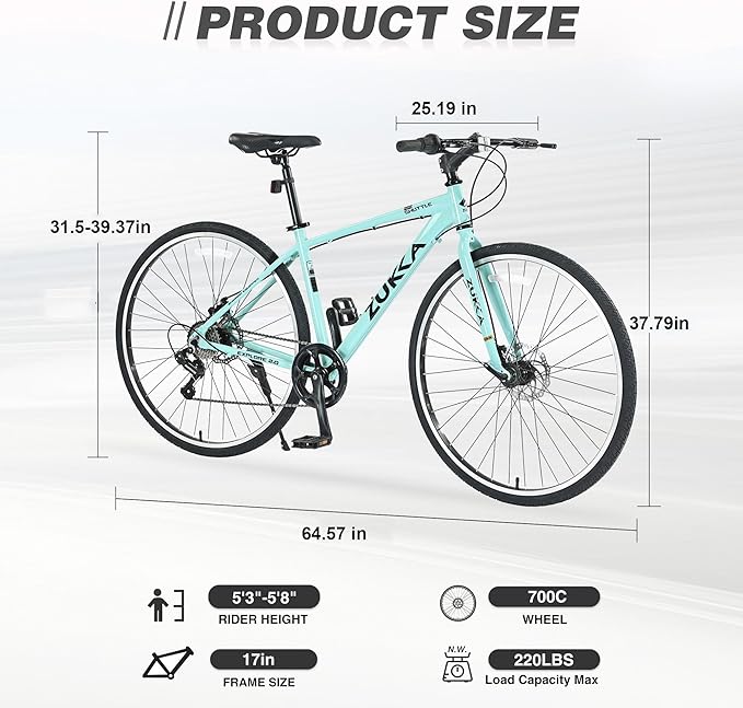 7 Speed Hybrid Bike, Aluminum Alloy Frame, Double Disc Brakes, 700C Road Bike, Fast Acceleration, Suitable Aerodynamic Riding Position for Men and Women City Bicycle