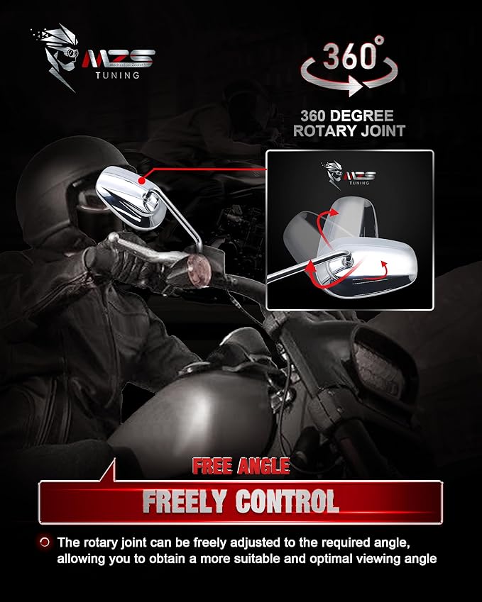 MZS Motorcycle Mirrors Chrome, M8 Touring Rear View Side Mirror Heavy Aluminium Compatible with Dyna Softail Sportster 883 1200 Road Glide King Street Glide Electra Ultra Tri CVO Vrod Ultra 1982-2025