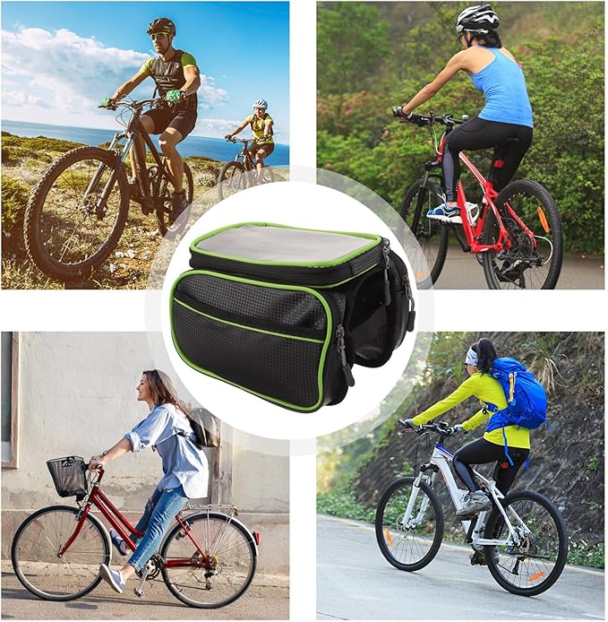 POPETPOP Bike Frame Bag Waterproof Pu Large Capacity Front Handlebar Phone Holder for Mountain and Road Bikes, Top Tube Pouch Compatible with 6.2-inch Phones, Cycling Storage Saddle Pack