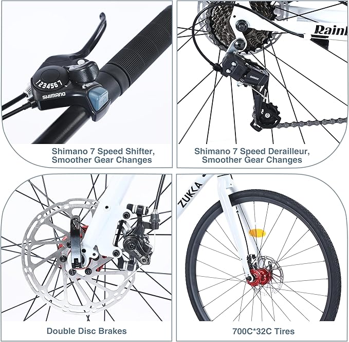 ZUKKA 700C Road Bike for Adult Shimano 7 Speed Road Bike Hybrid Road Bicycle Carbon Steel Frame/Dual-Disc Brakes/Multiple Colors