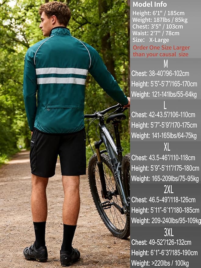 WOSAWE Men's High Visibility Cycling Wind Jacket Water Resistance Reflective Windbreaker